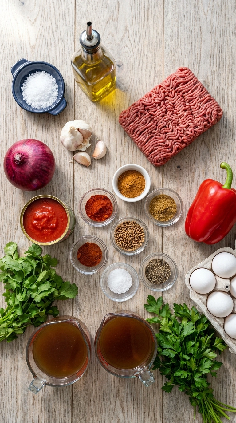 Ingredients for elegant ground beef shakshuka