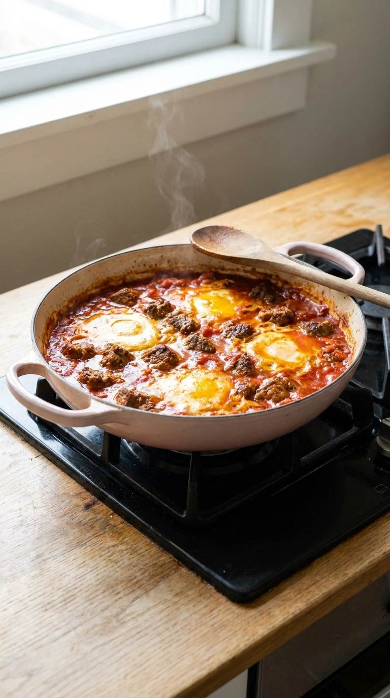 Cooking instructions for elegant ground beef shakshuka