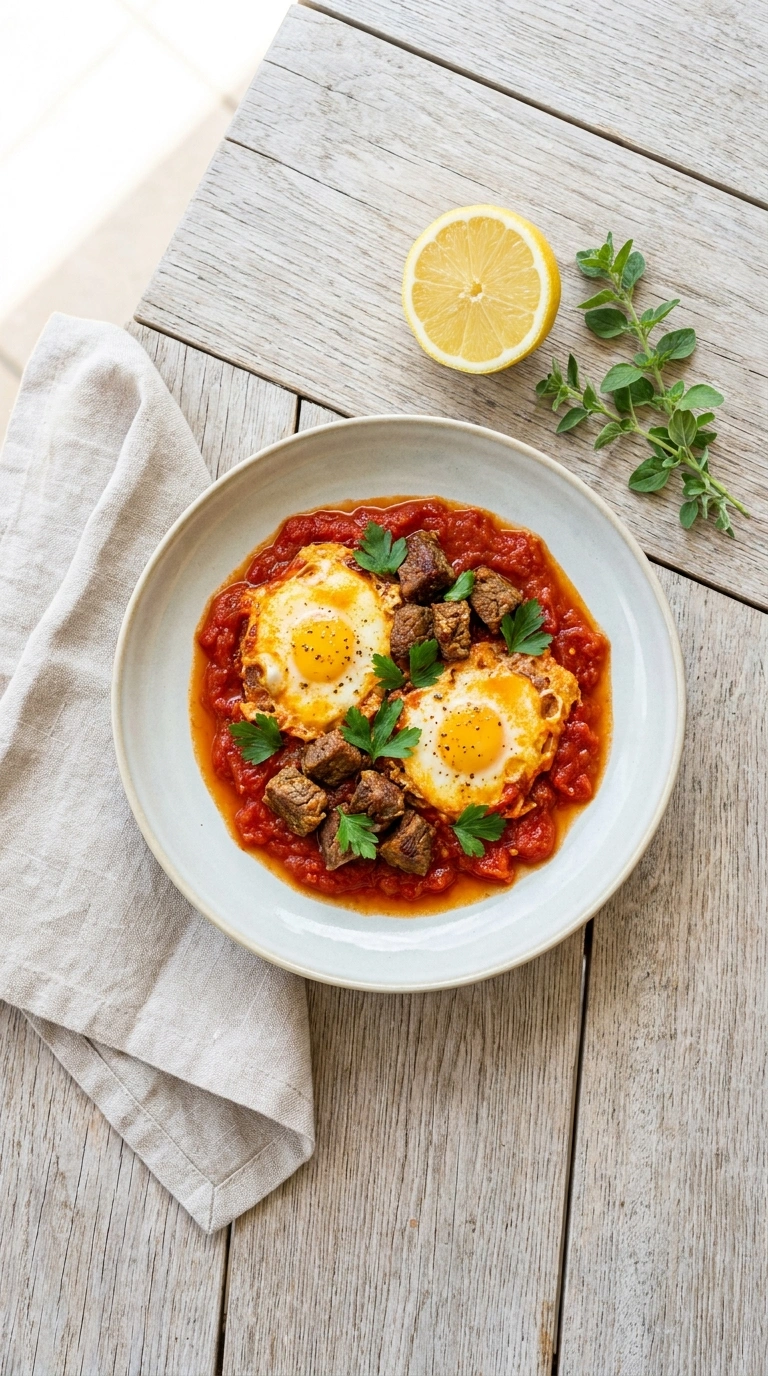 elegant ground beef shakshuka ready to serve