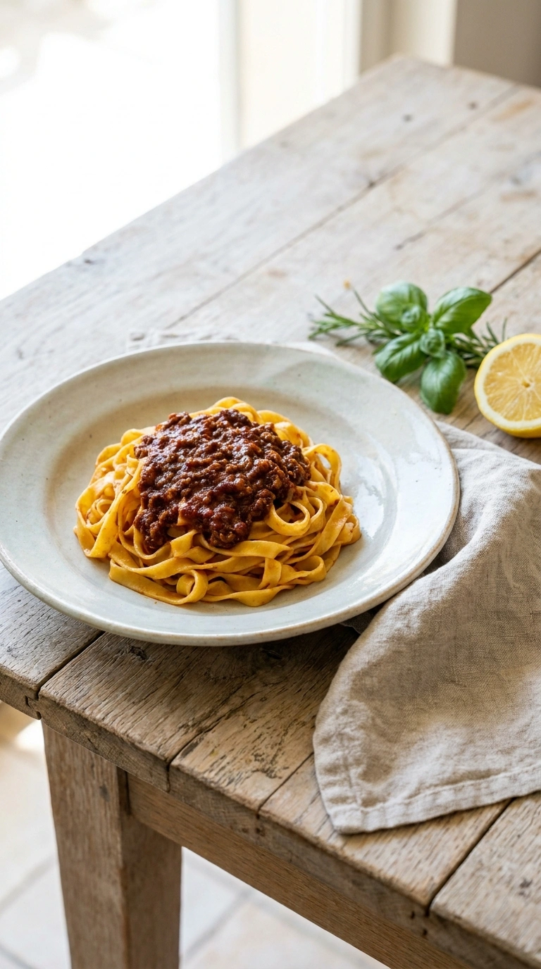 elegant ground beef bolognese ready to serve