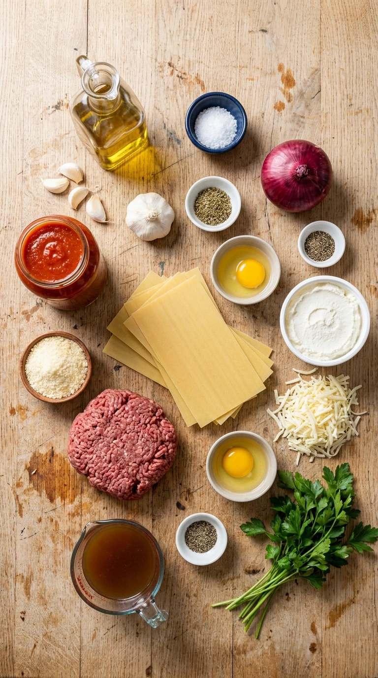 Ingredients for stunning ground beef pasta bake