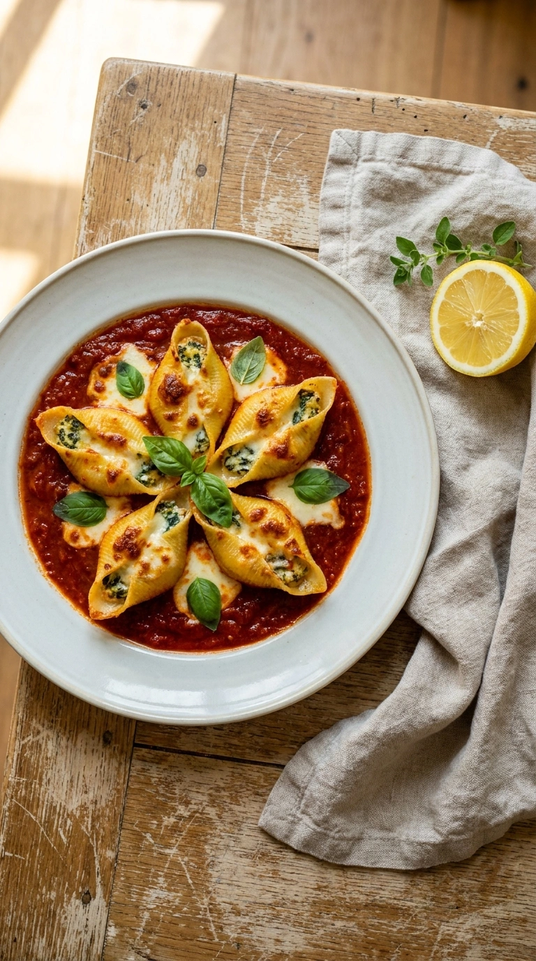 elegant ground beef stuffed shells ready to serve