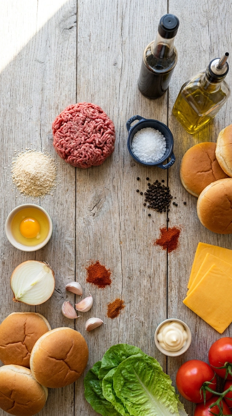 Ingredients for stunning homemade beef burger patties