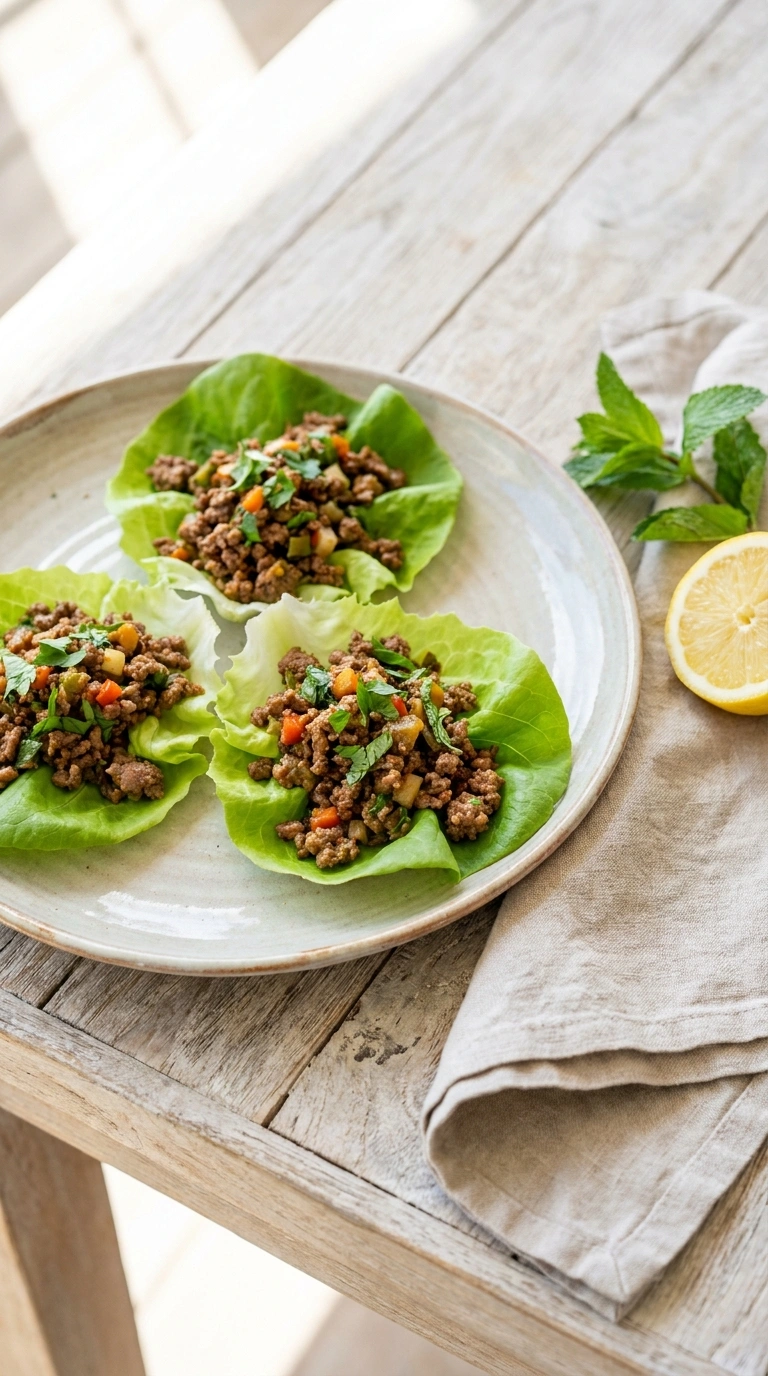 beautiful ground beef lettuce wraps ready to serve