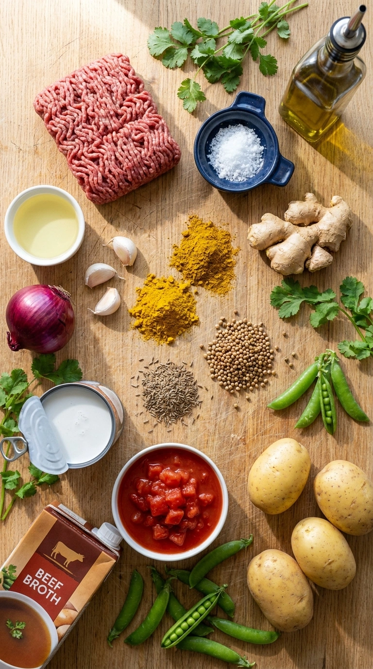 Ingredients for elegant ground beef curry