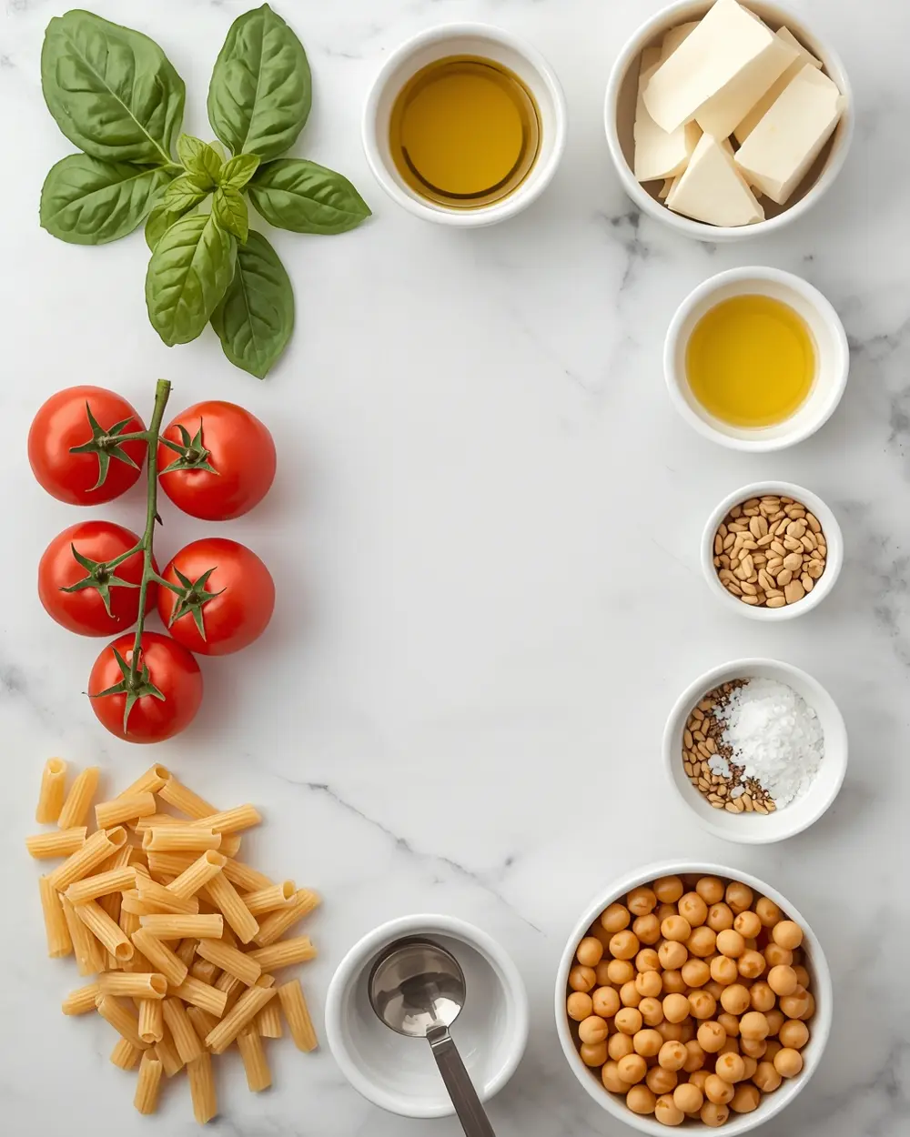 Ingredients for stunning caprese pasta salad summer