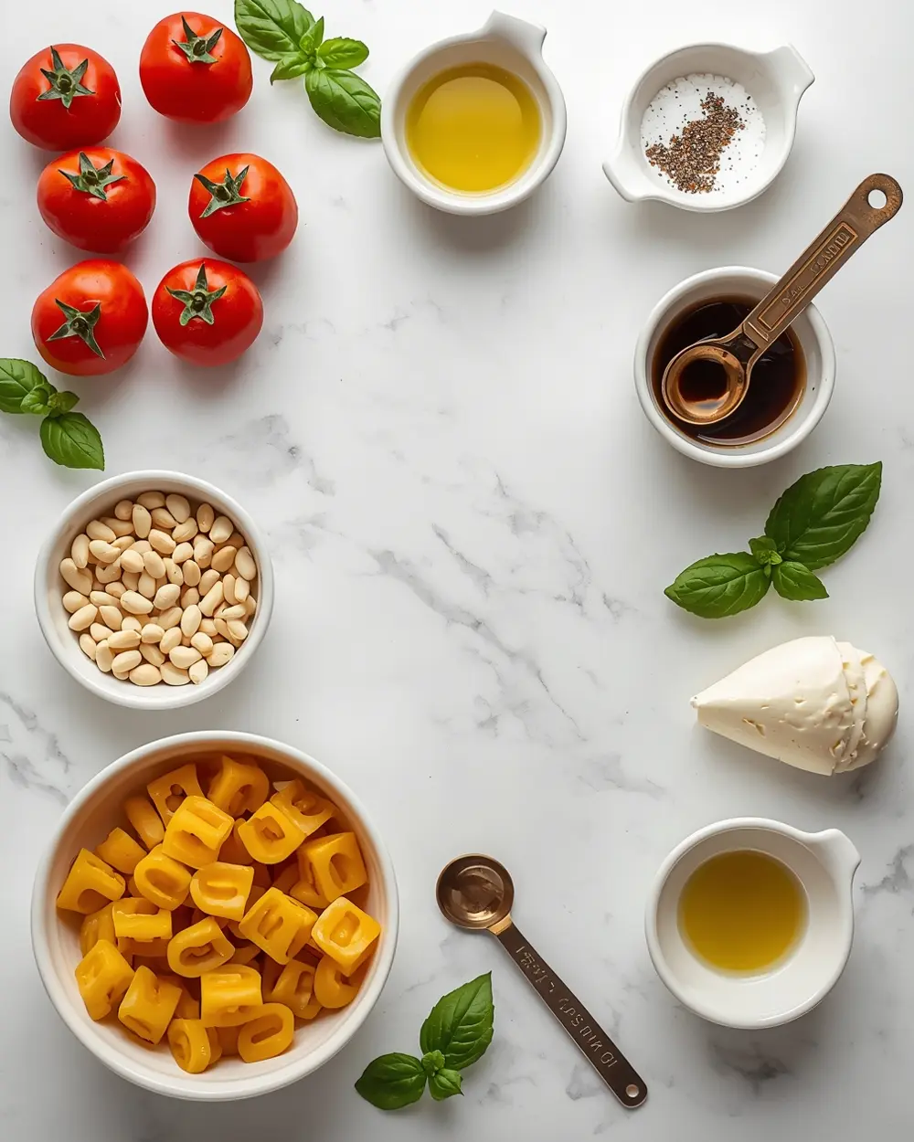 Ingredients for stunning caprese pasta salad summer