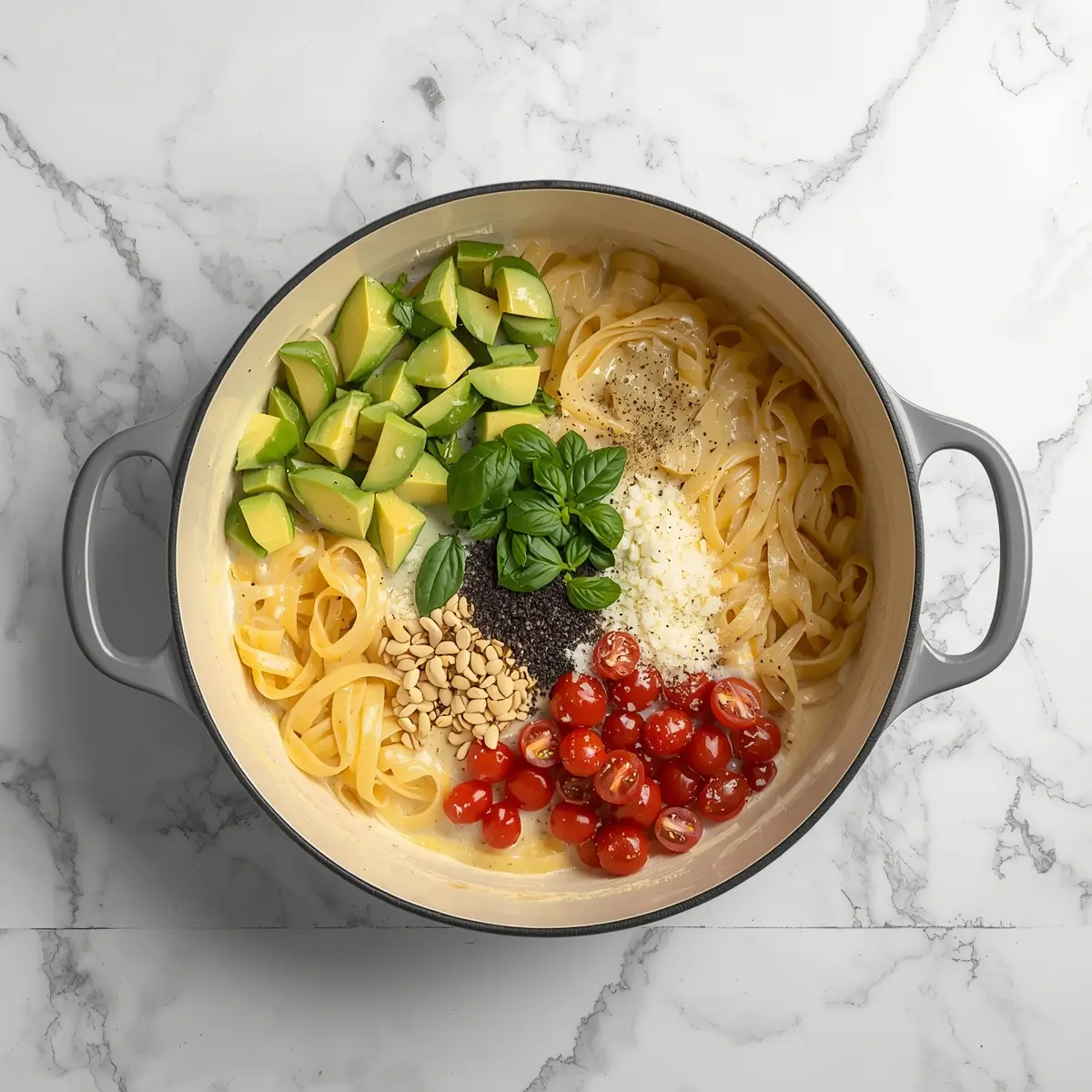 Cooking instructions for stunning creamy avocado pasta summer