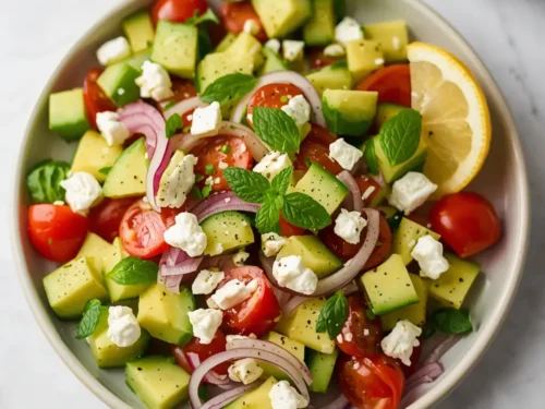 stunning cucumber tomato avocado salad