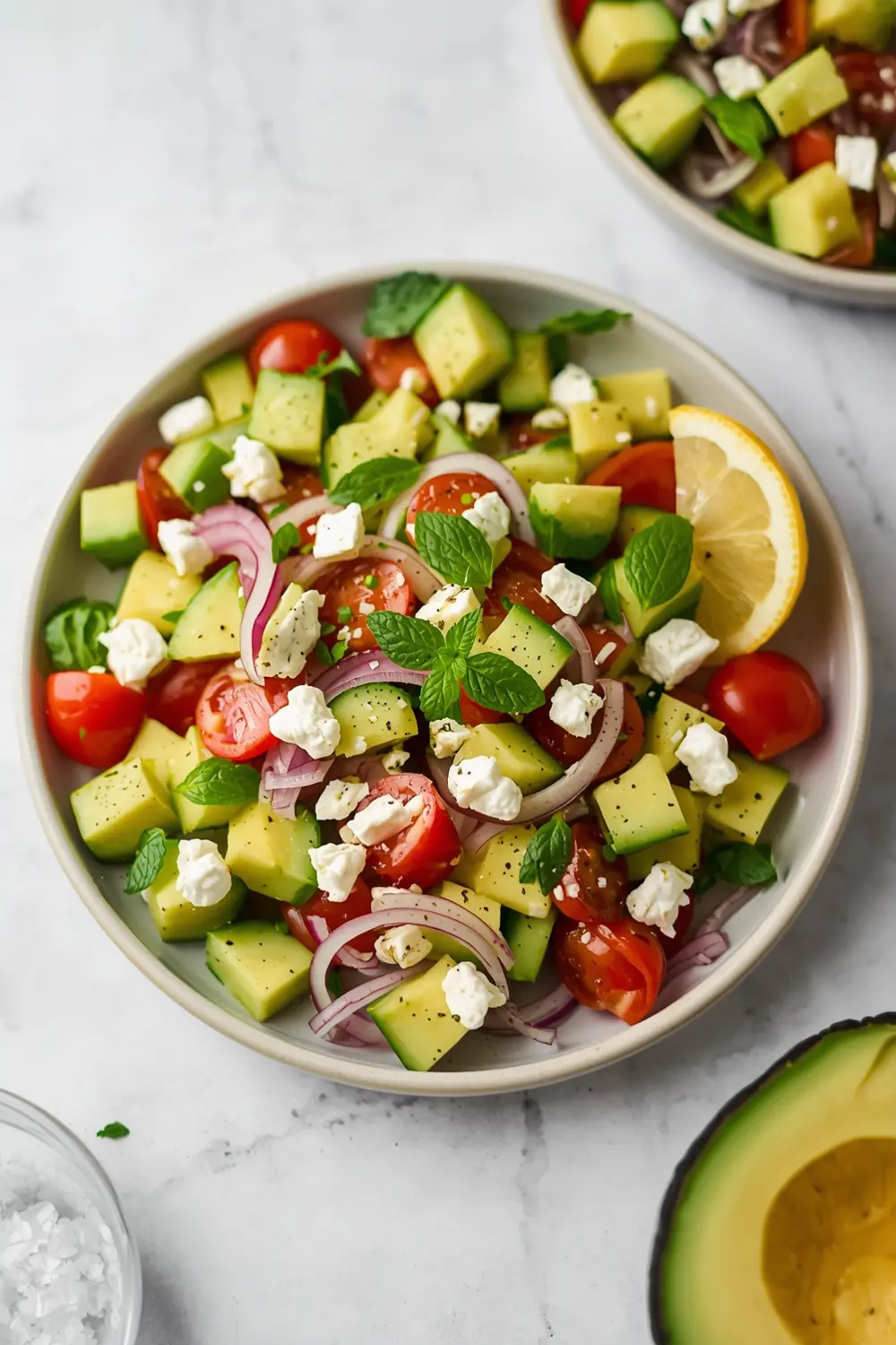 stunning cucumber tomato avocado salad