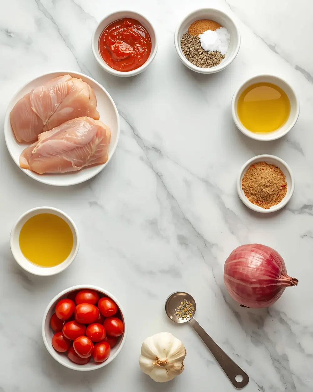 Ingredients for stunning sheet pan harissa chicken weeknight