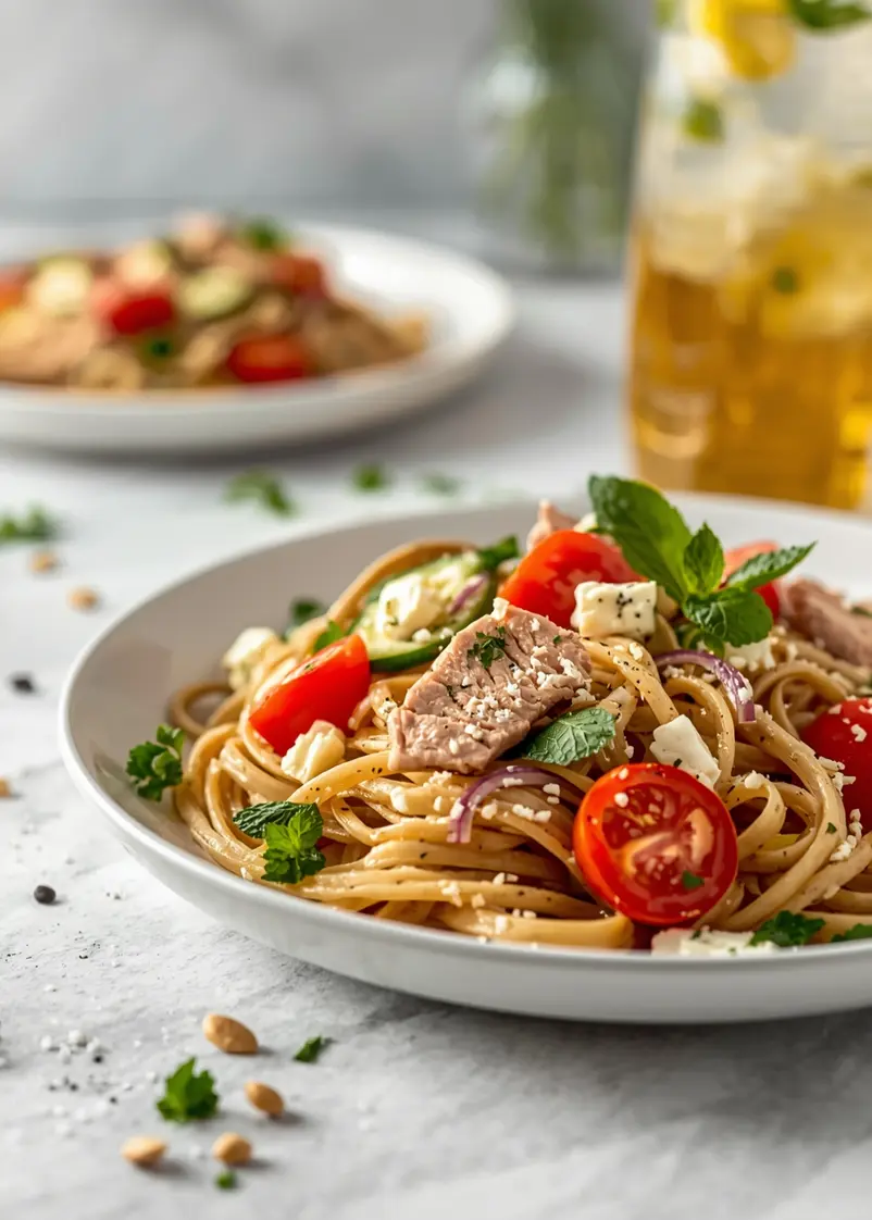 stunning summer cold pasta with herbs ready to serve