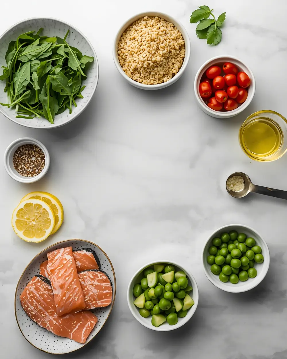 Ingredients for stunning summer salmon bowl elegant
