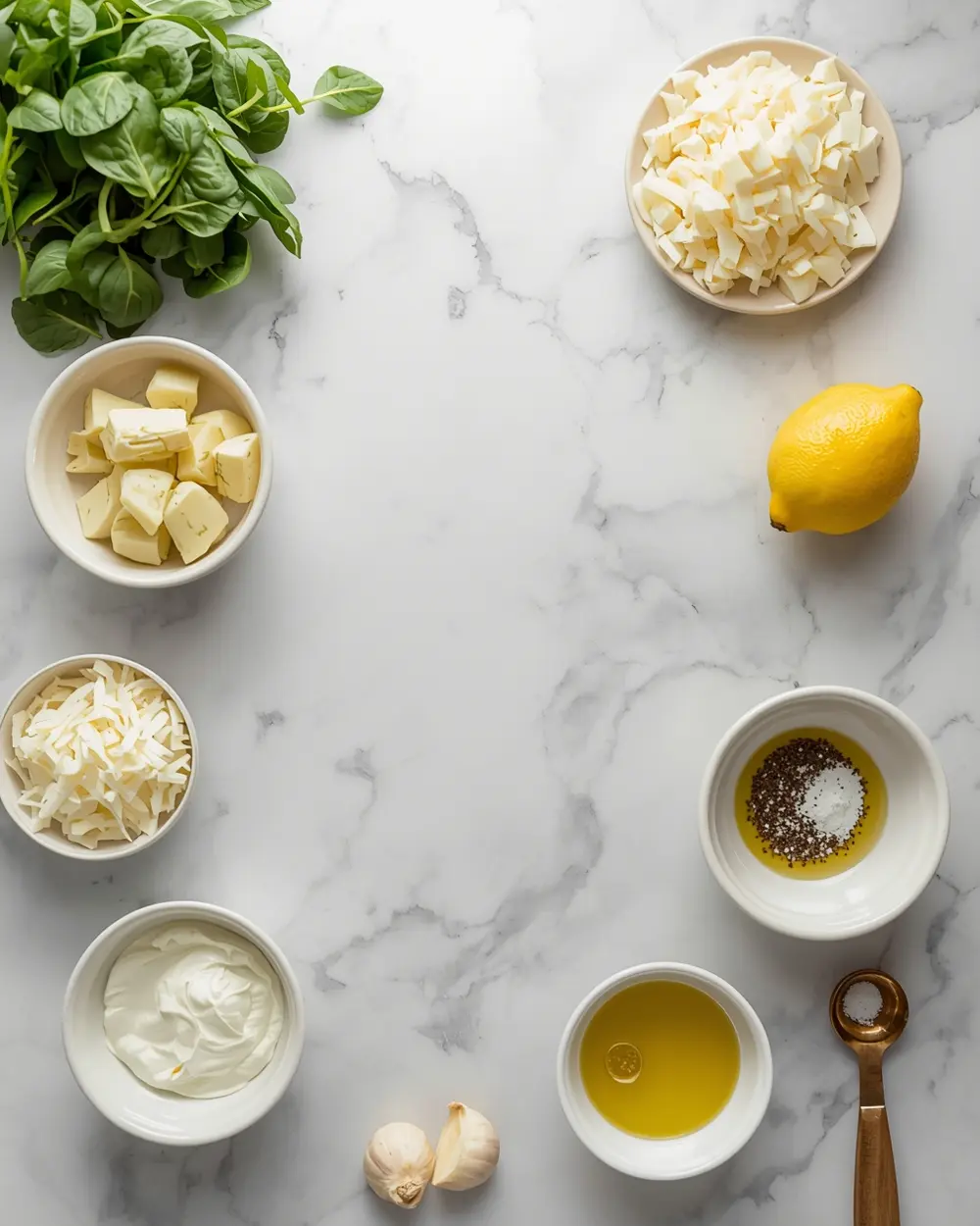 Ingredients for stunning summer spinach artichoke dip