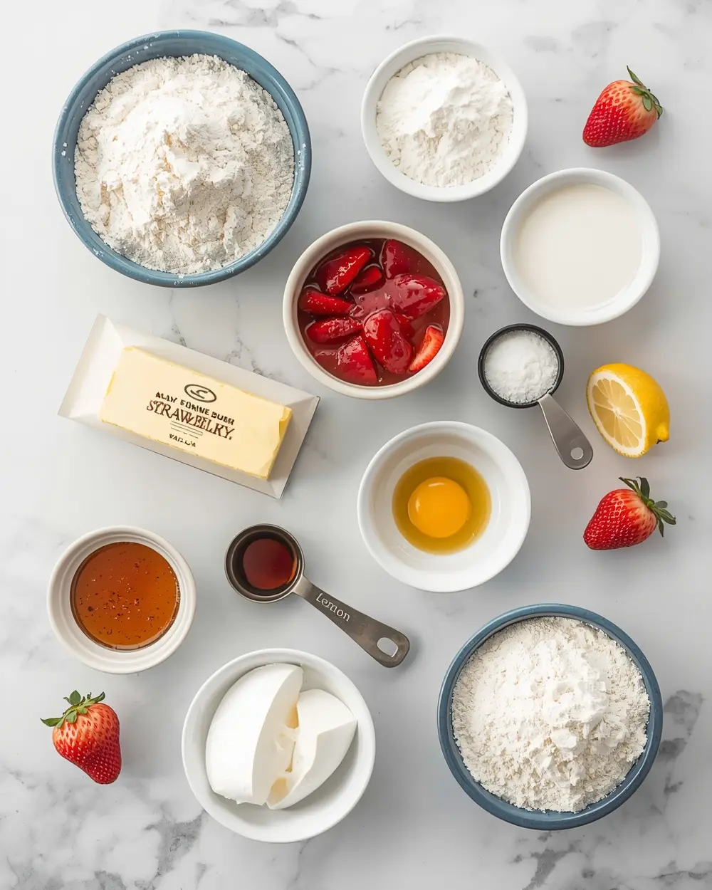 Ingredients for stunning summer strawberry sheet cake