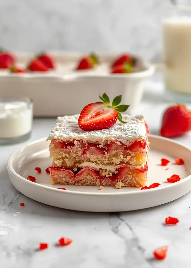 stunning summer strawberry sheet cake ready to serve