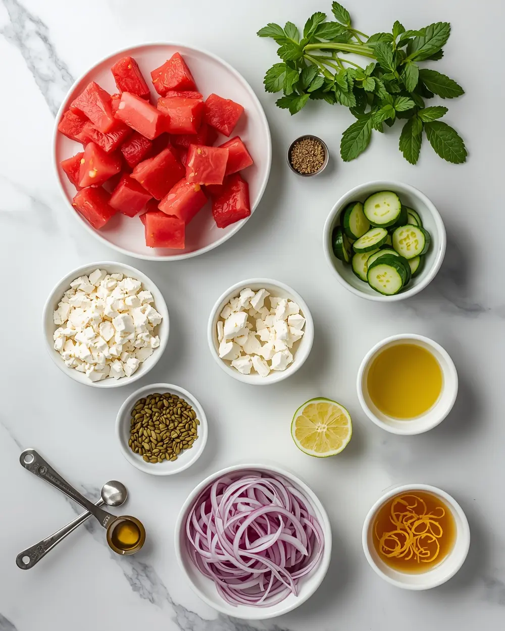 Ingredients for stunning summer watermelon feta salad