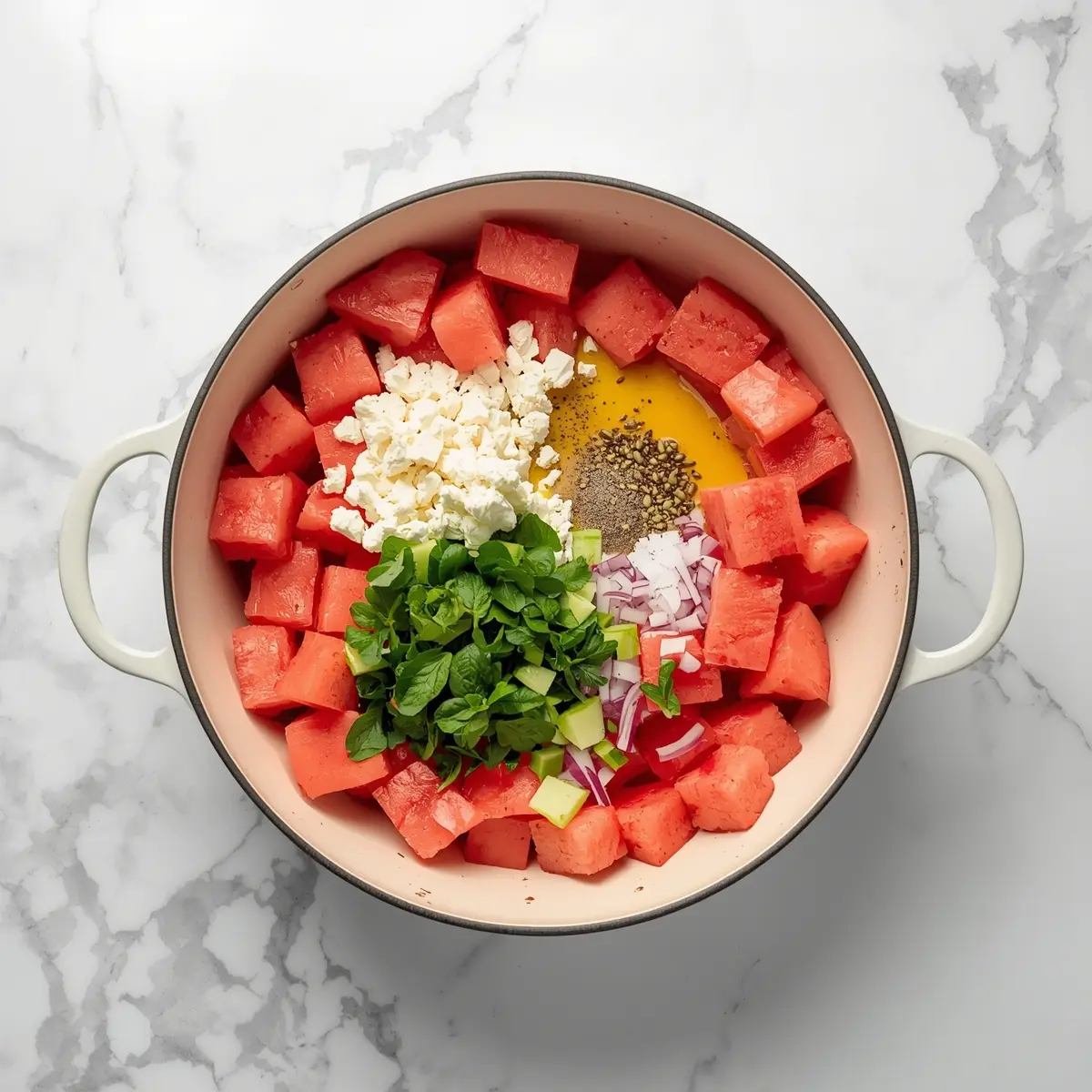 Cooking instructions for stunning summer watermelon feta salad