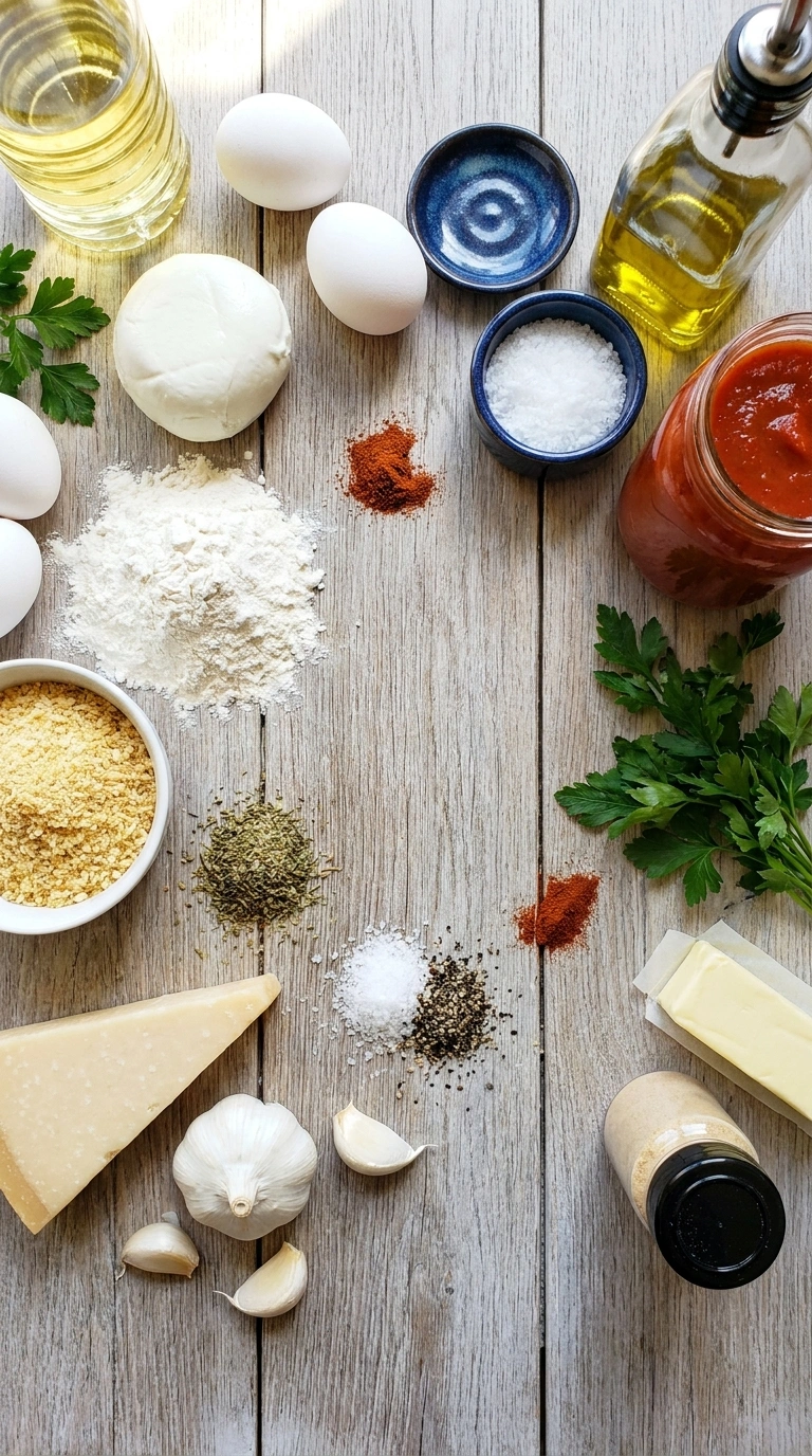 Ingredients for best garlic parmesan mozzarella sticks