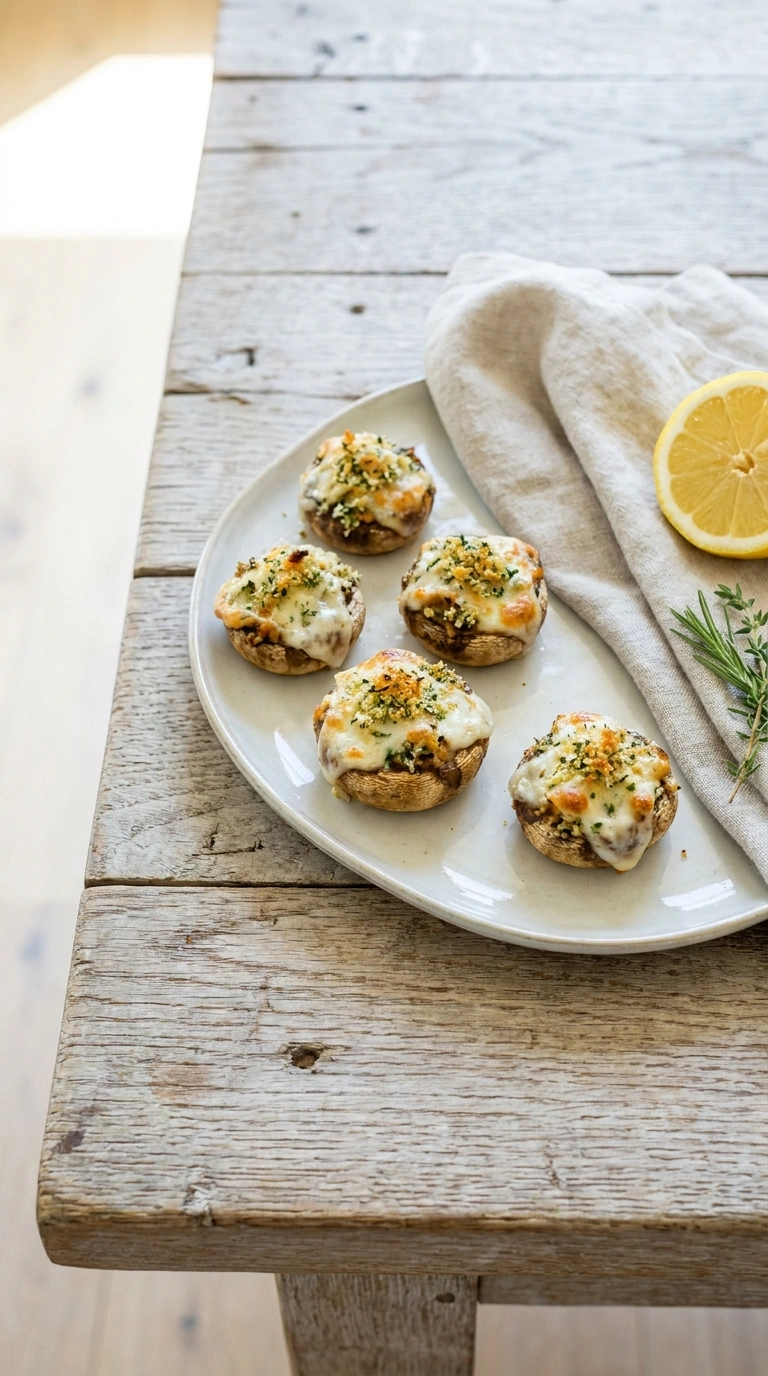 creamy stuffed mushrooms ready to serve