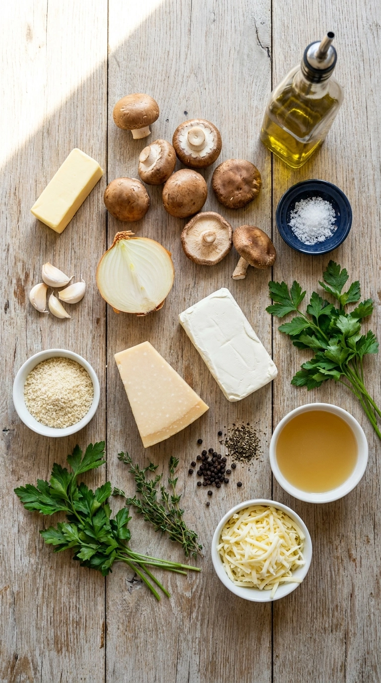 Ingredients for creamy stuffed mushrooms