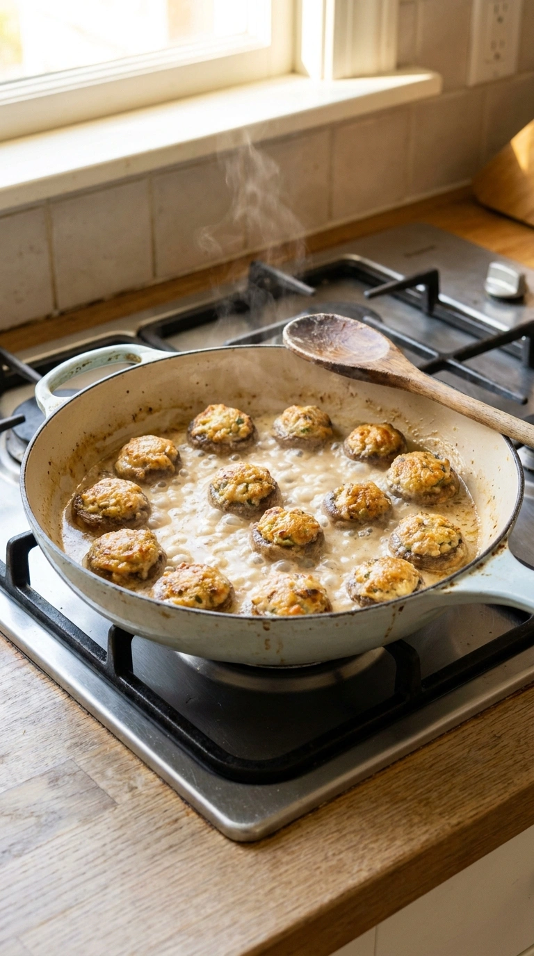 Cooking instructions for creamy garlic stuffed mushrooms