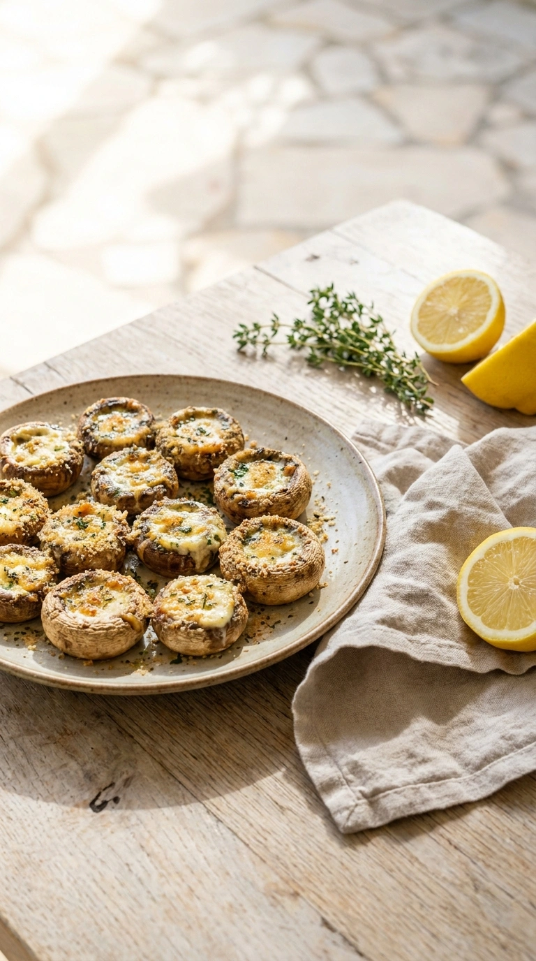 creamy garlic stuffed mushrooms ready to serve