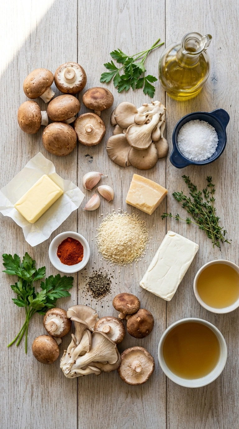 Ingredients for creamy garlic stuffed mushrooms