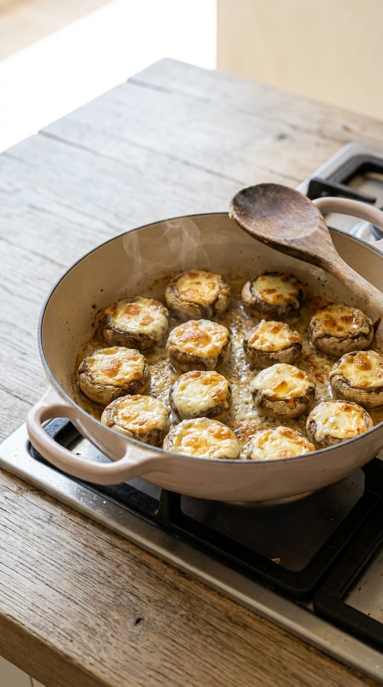 Cooking instructions for creamy cheese stuffed mushrooms