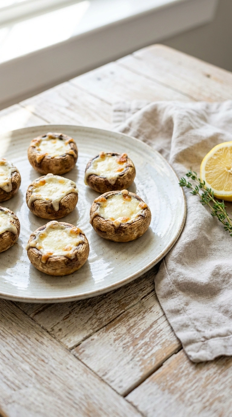 creamy cheese stuffed mushrooms ready to serve