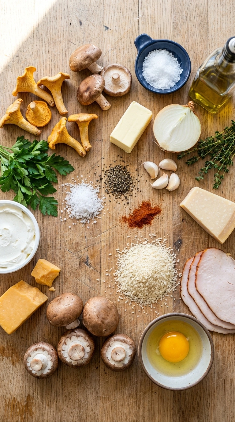 Ingredients for creamy cheese stuffed mushrooms