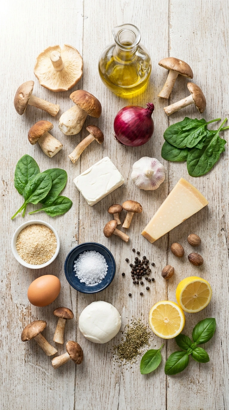 Ingredients for creamy spinach stuffed mushrooms