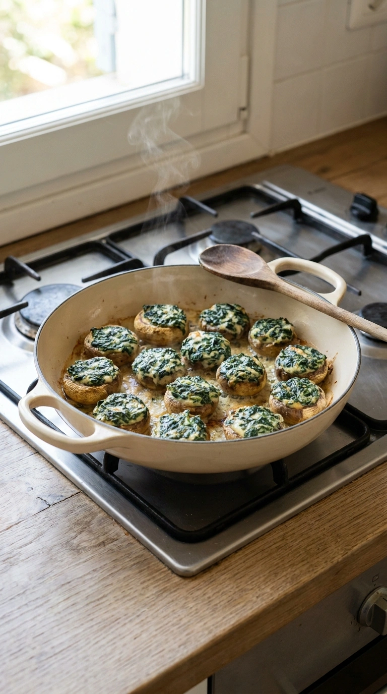 Cooking instructions for creamy spinach stuffed mushrooms
