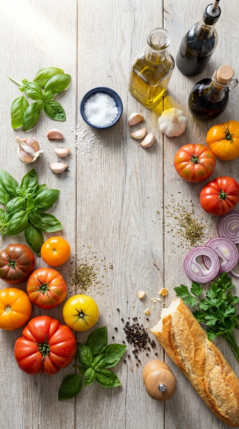 Ingredients for best heirloom tomato bruschetta