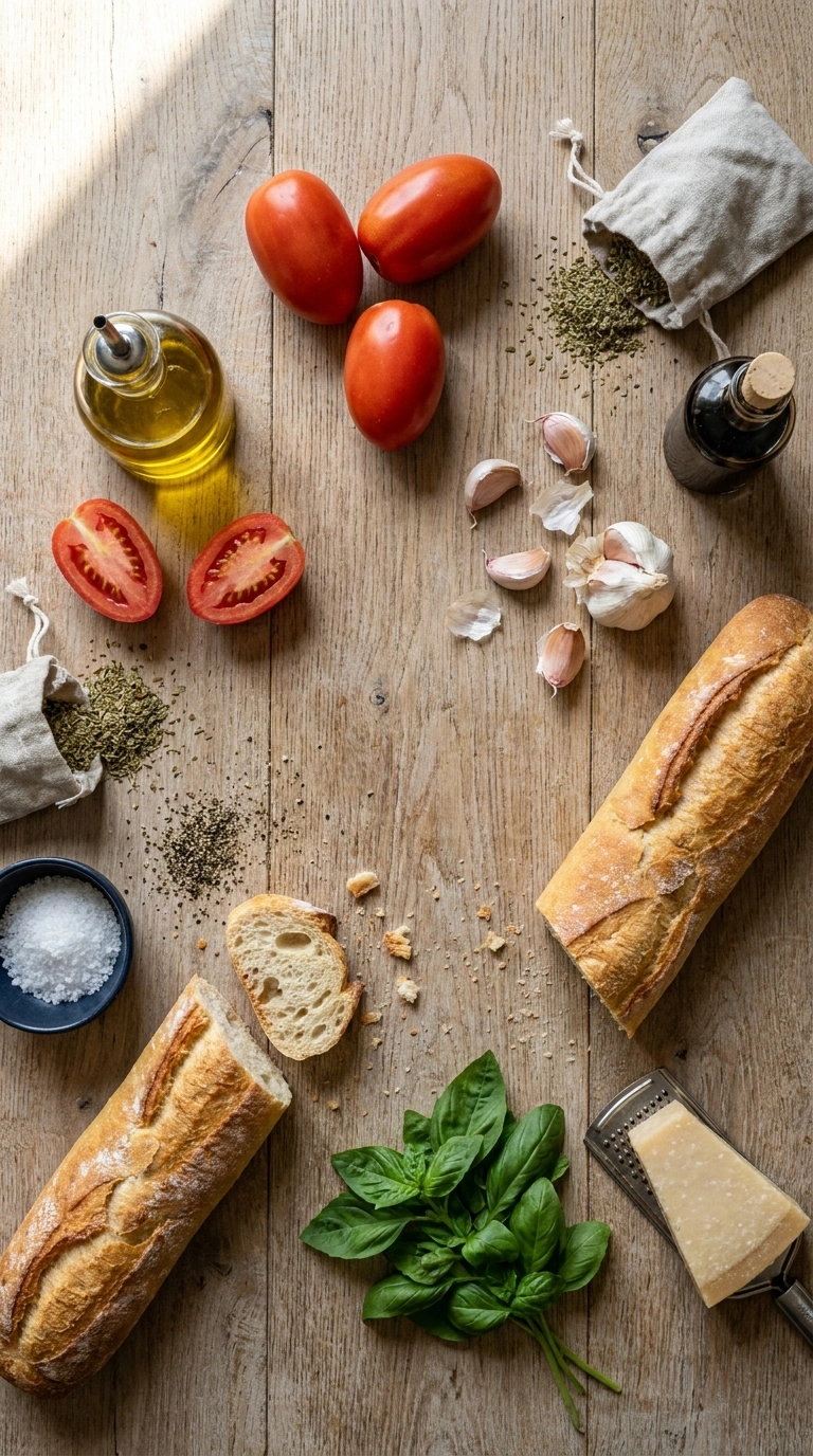 Ingredients for best roasted tomato bruschetta