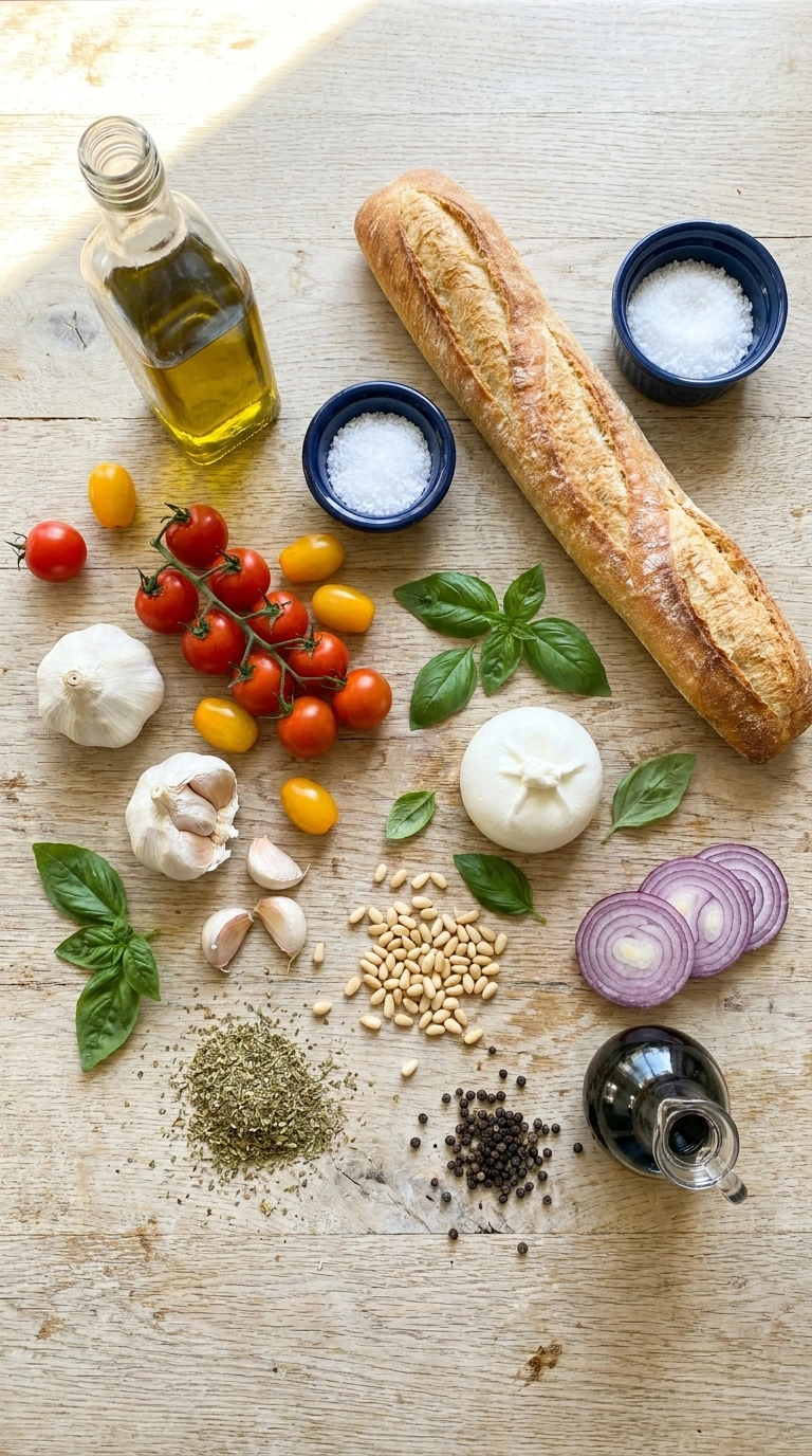 Ingredients for best burrata bruschetta