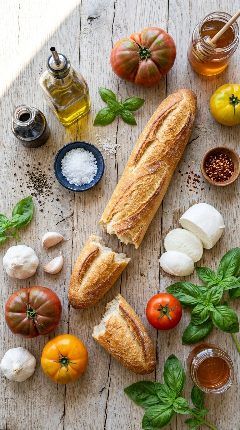 Ingredients for best garlic basil bruschetta