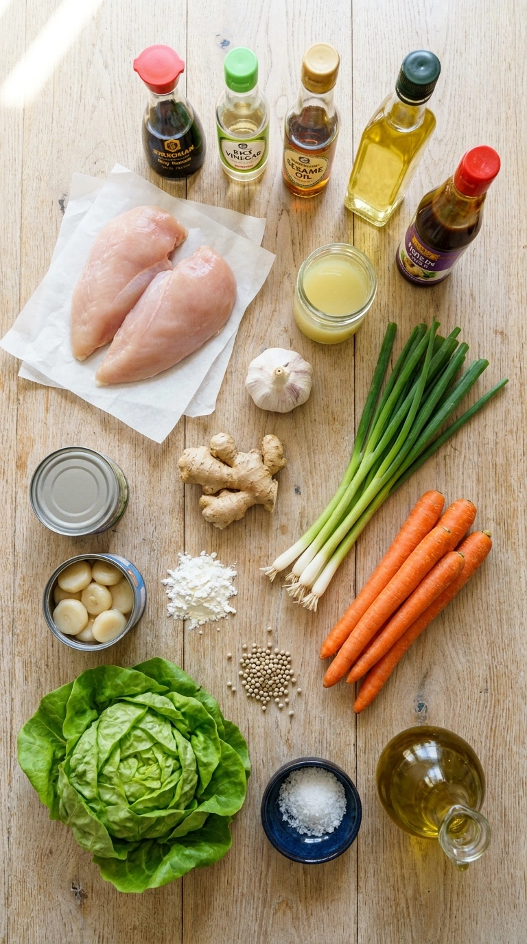 Ingredients for crispy chicken lettuce wraps