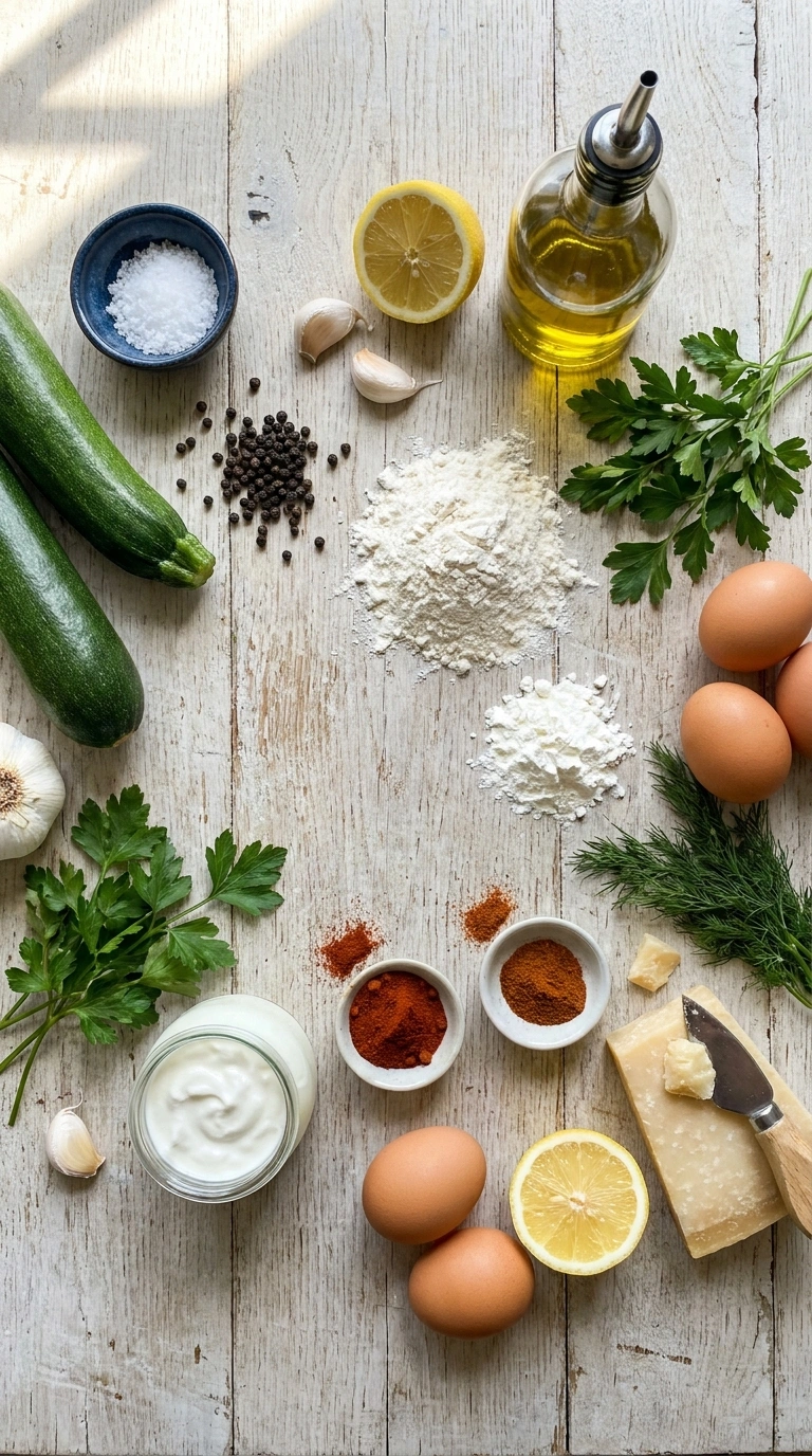 Ingredients for crispy zucchini fritters