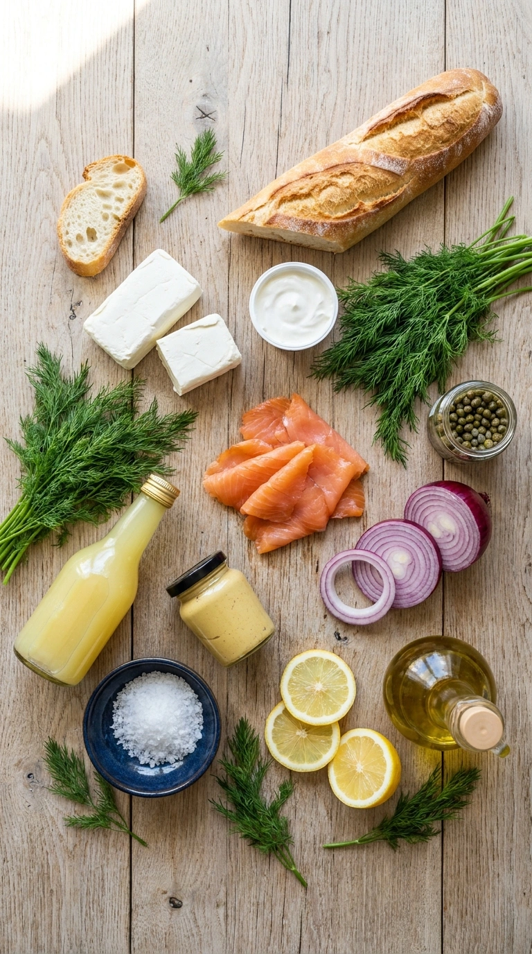 Ingredients for elegant smoked salmon canapes