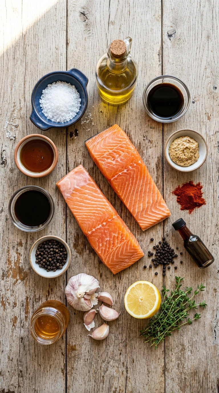 Ingredients for smoky maple grilled salmon