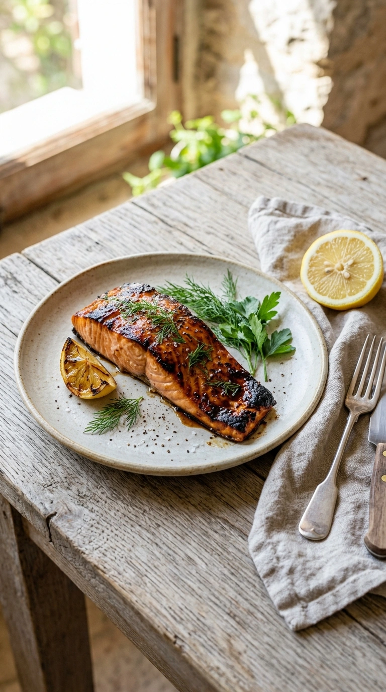 smoky maple grilled salmon ready to serve