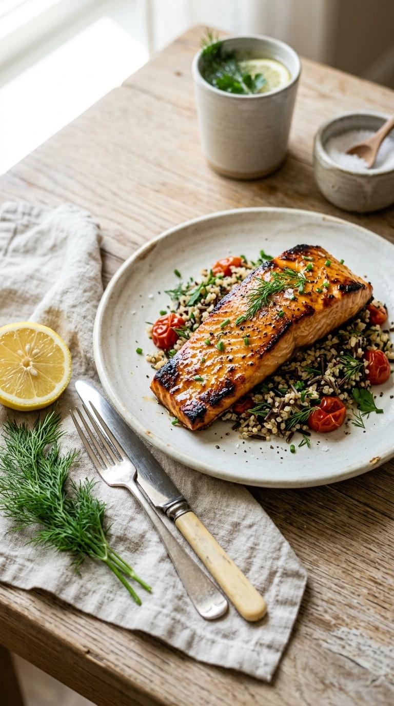 smoky honey grilled salmon ready to serve