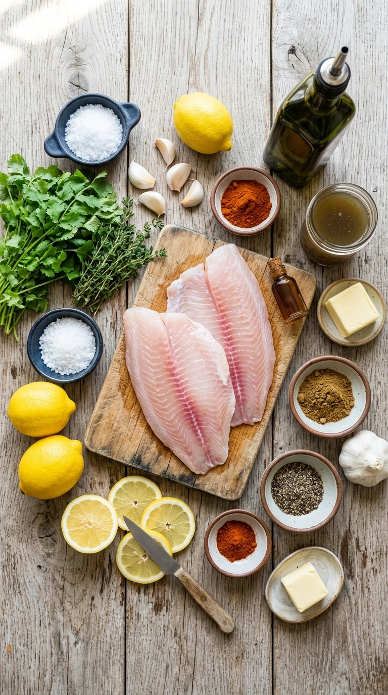 Ingredients for smoky lemon grilled tilapia