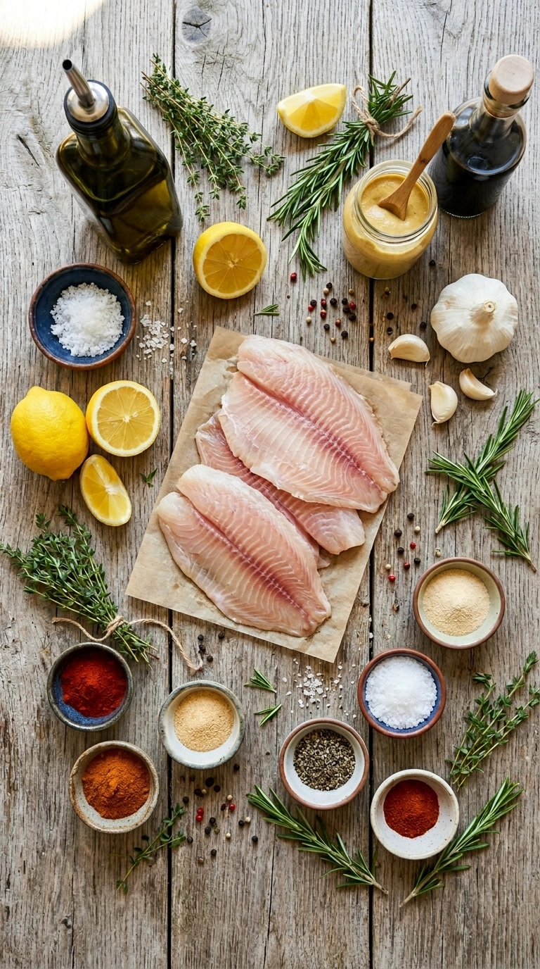 Ingredients for smoky garlic grilled tilapia