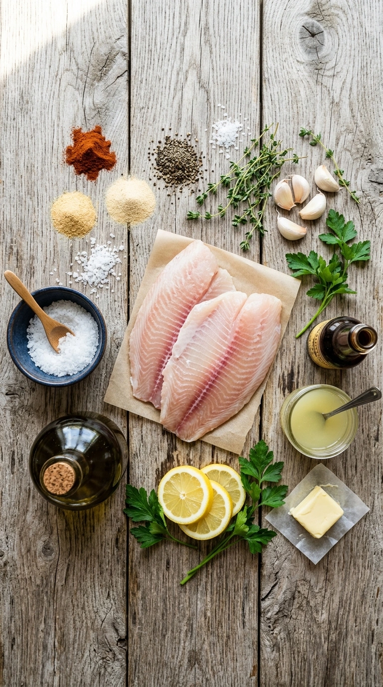 Ingredients for smoky butter grilled tilapia