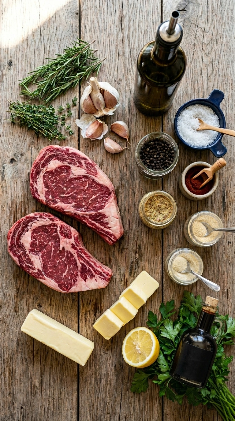 Ingredients for juicy grilled steak