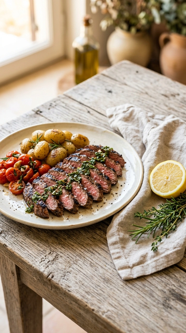 juicy grilled flank steak ready to serve