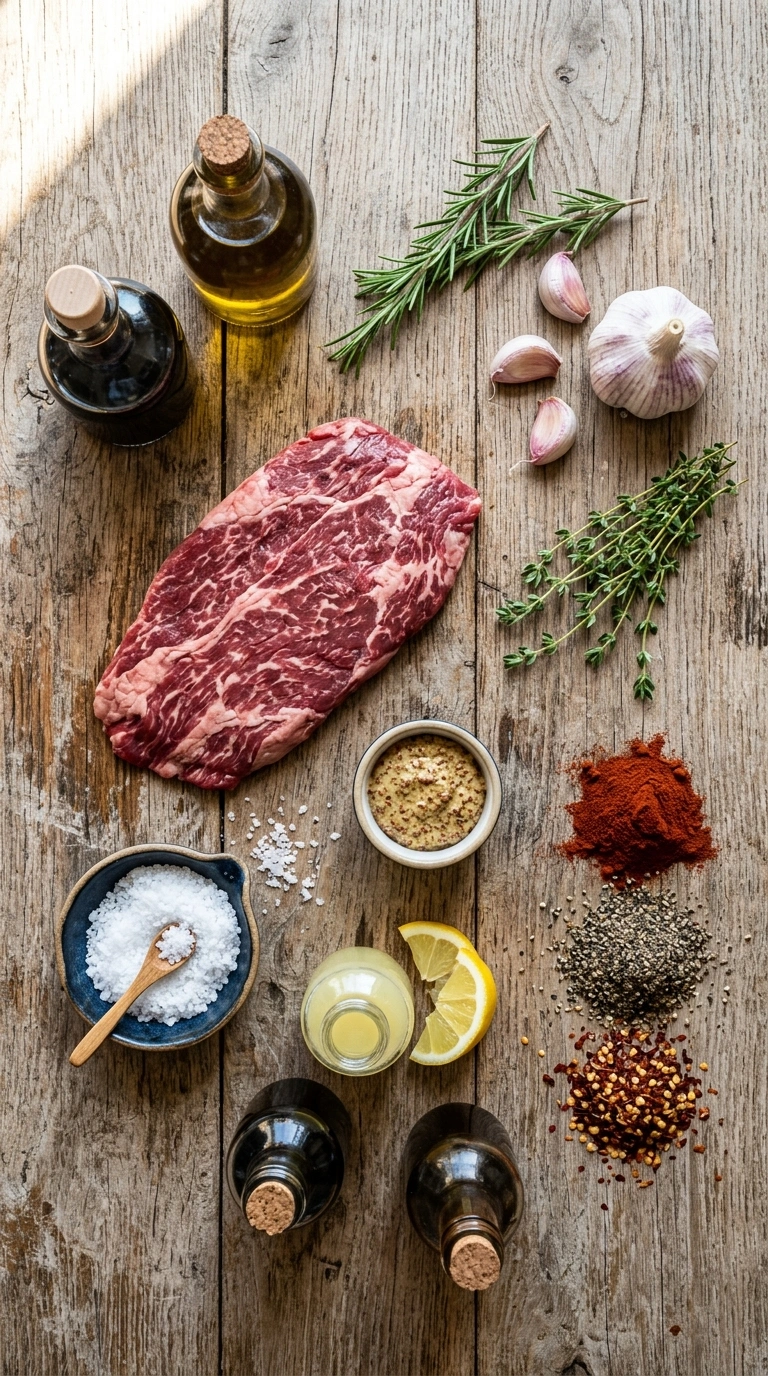 Ingredients for juicy grilled flank steak
