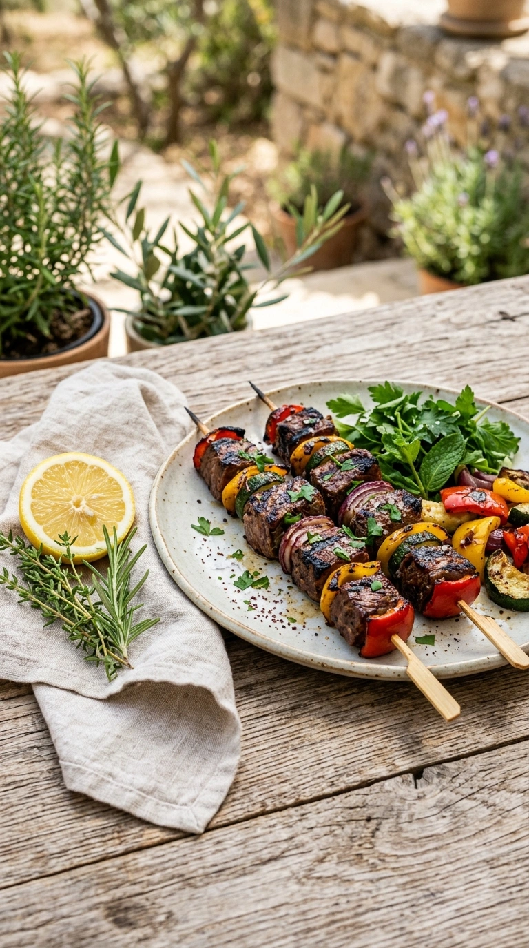 juicy grilled beef kebabs ready to serve